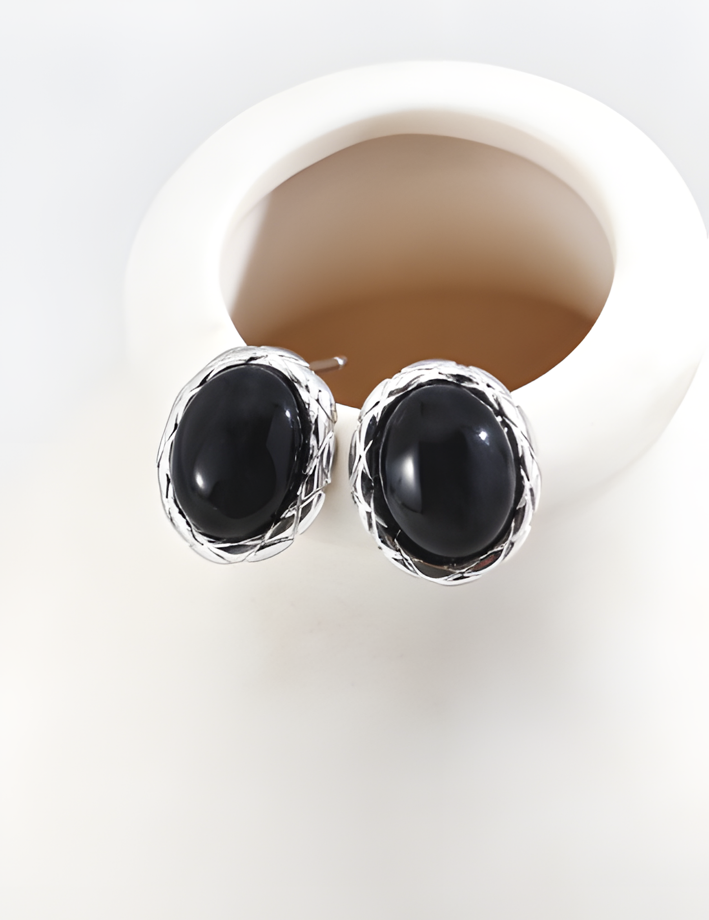 Simple Silver Black Onyx Earrings