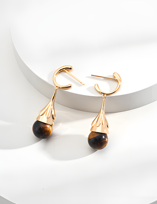 Silver Black Onyx Tiger Eye Earrings