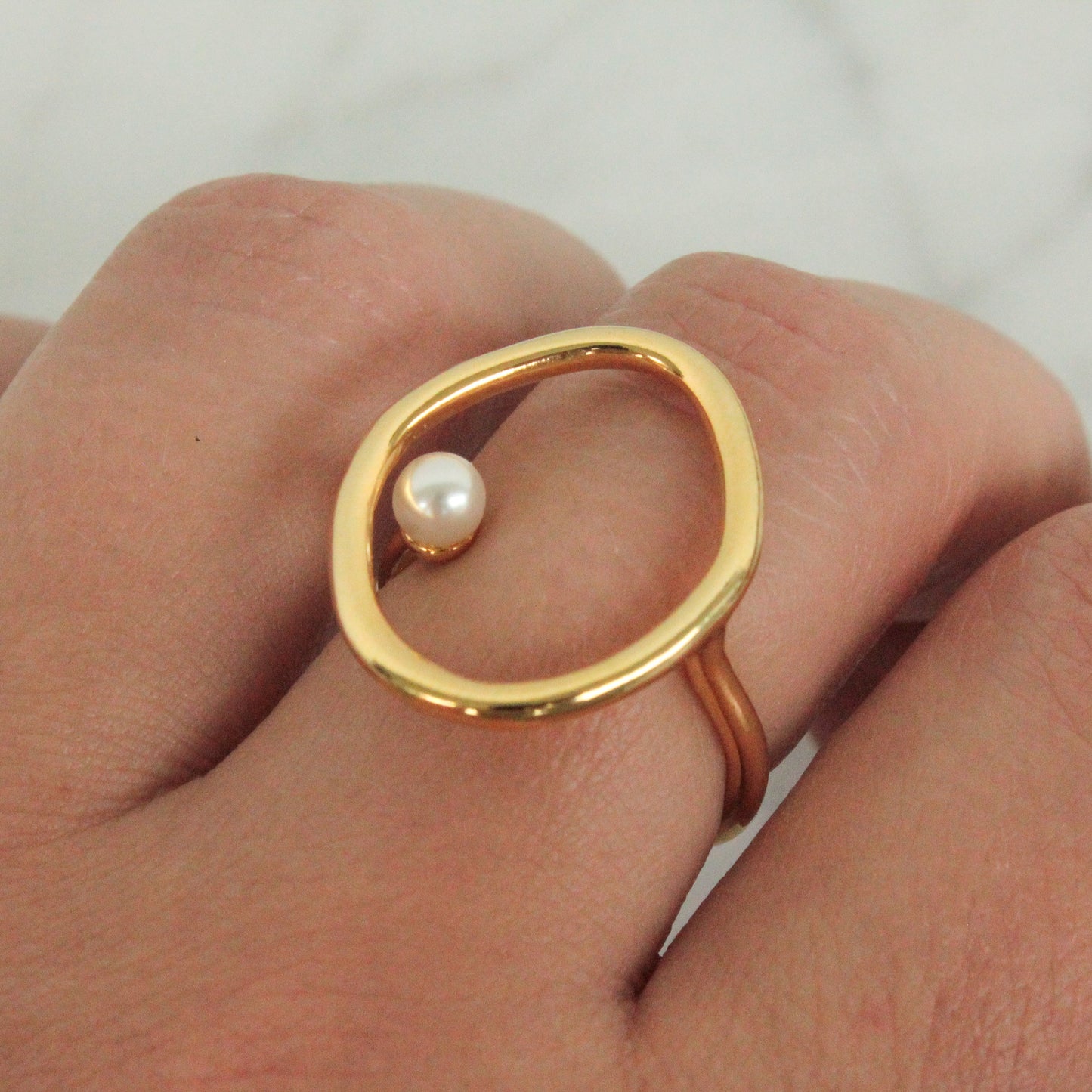 Stylish Abstract Ring with Pearl Design