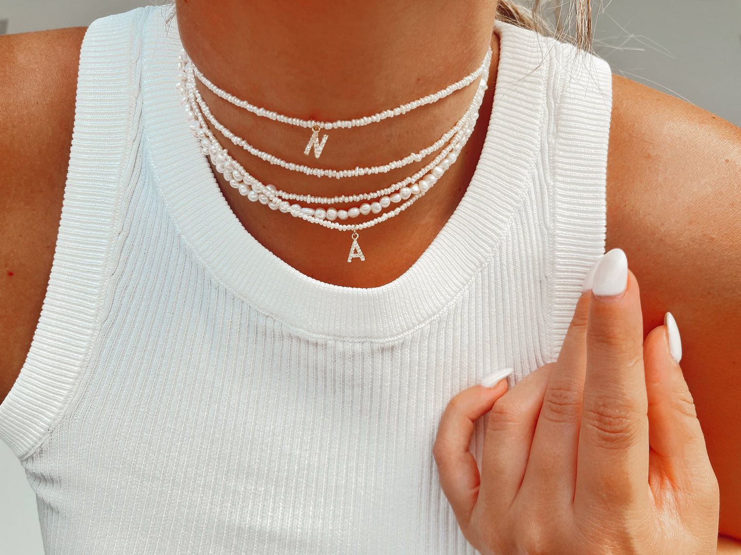 Pave Pearl Initial Choker Necklace