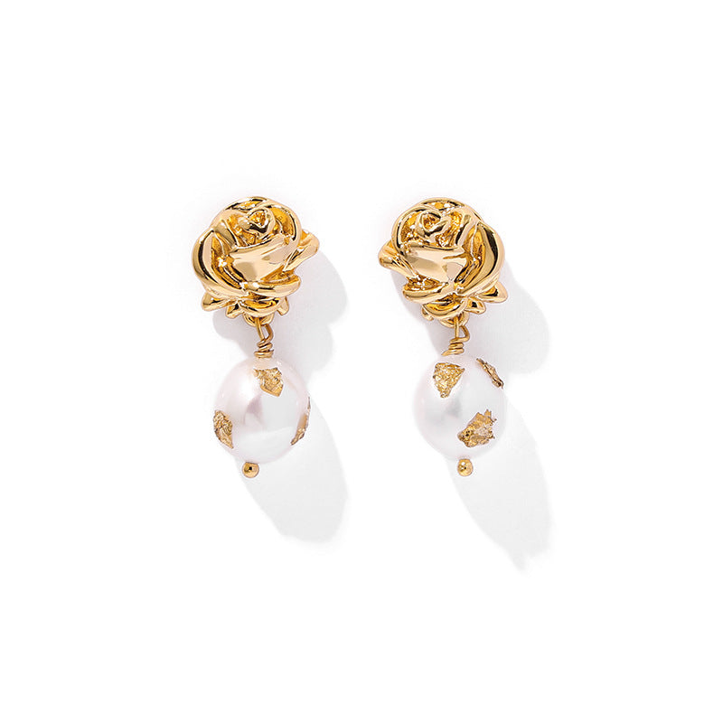 Gold Foil Earrings in Rose Flower Design