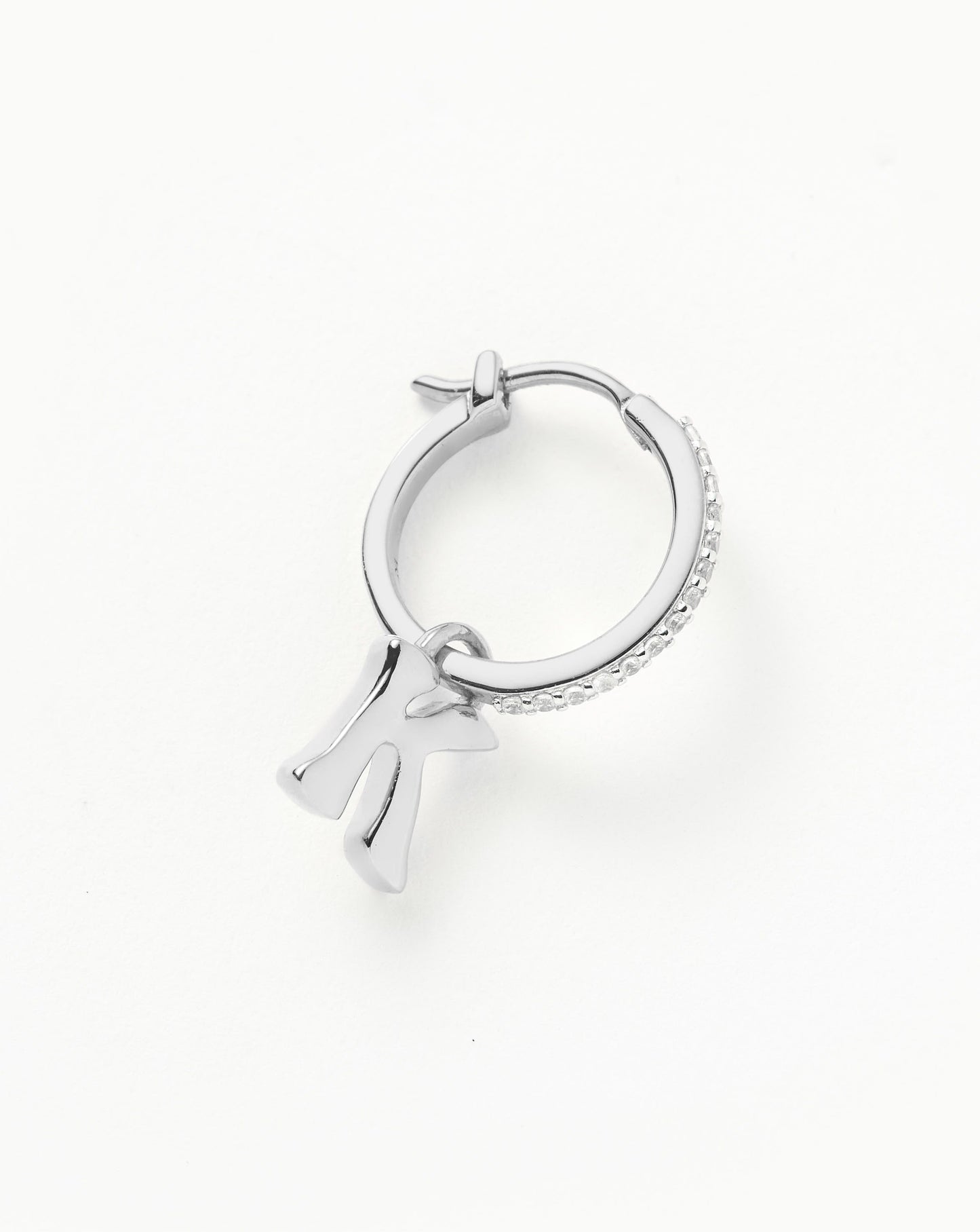 Sterling Silver Initial K Charm Hoop Earrings