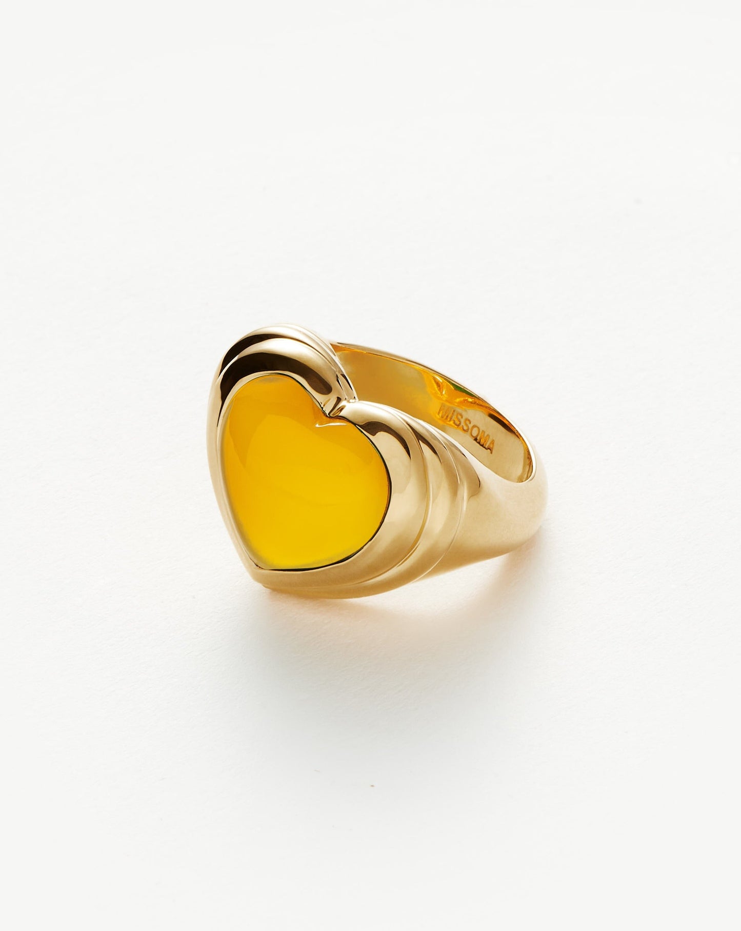 Mango Chalcedony Heart Gemstone Ring in Gold Plated Finish