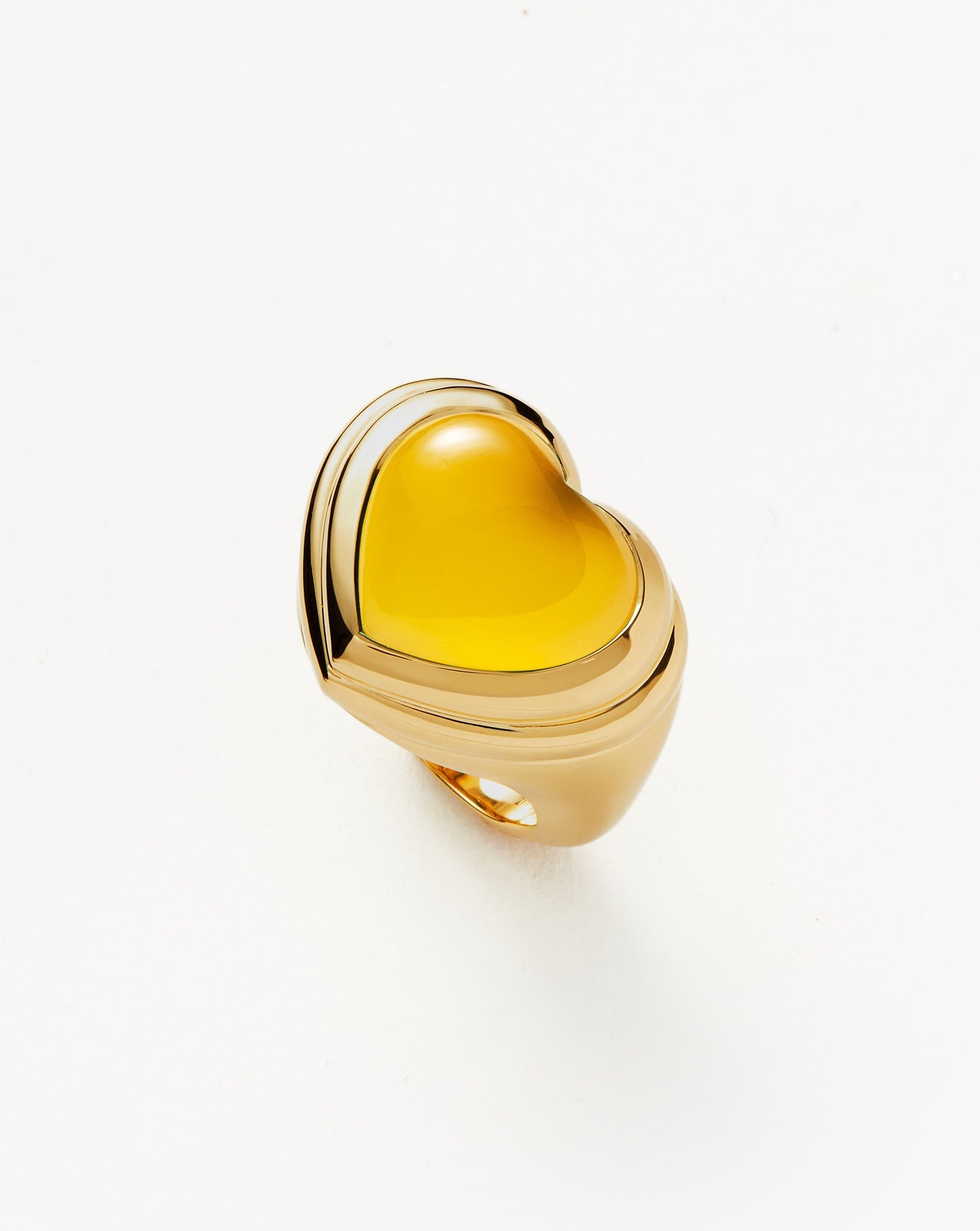 Mango Chalcedony Heart Gemstone Ring in Gold Plated Finish