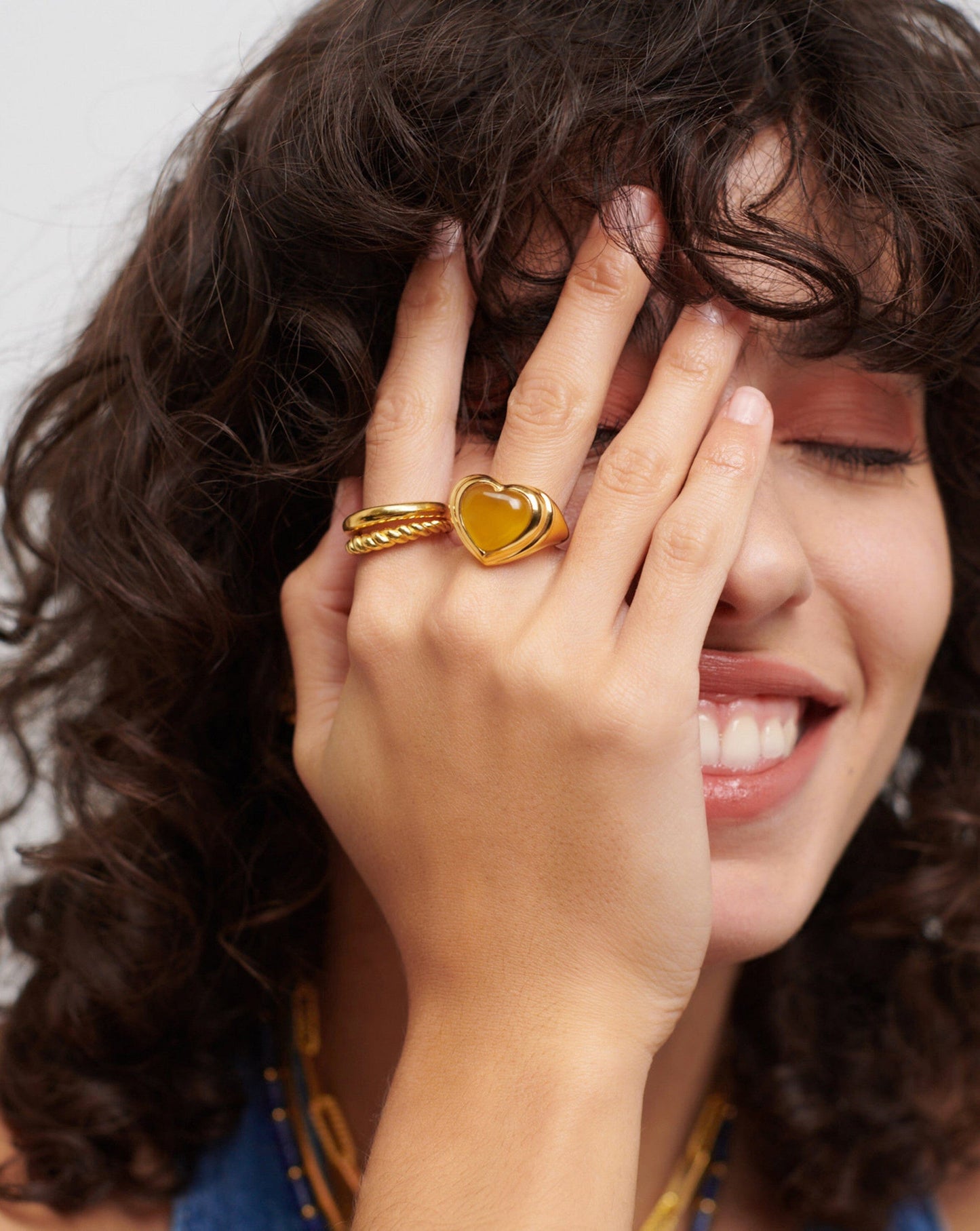 Mango Chalcedony Heart Gemstone Ring in Gold Plated Finish