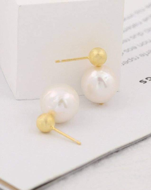 Baroque Pearl Gold Bean Earrings