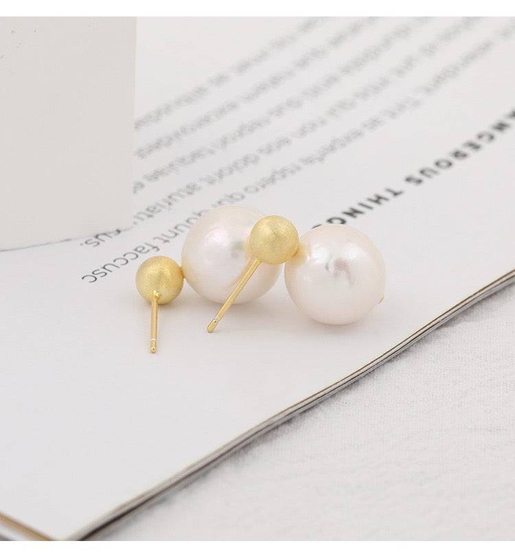 Baroque Pearl Earrings with Gold Bean Design