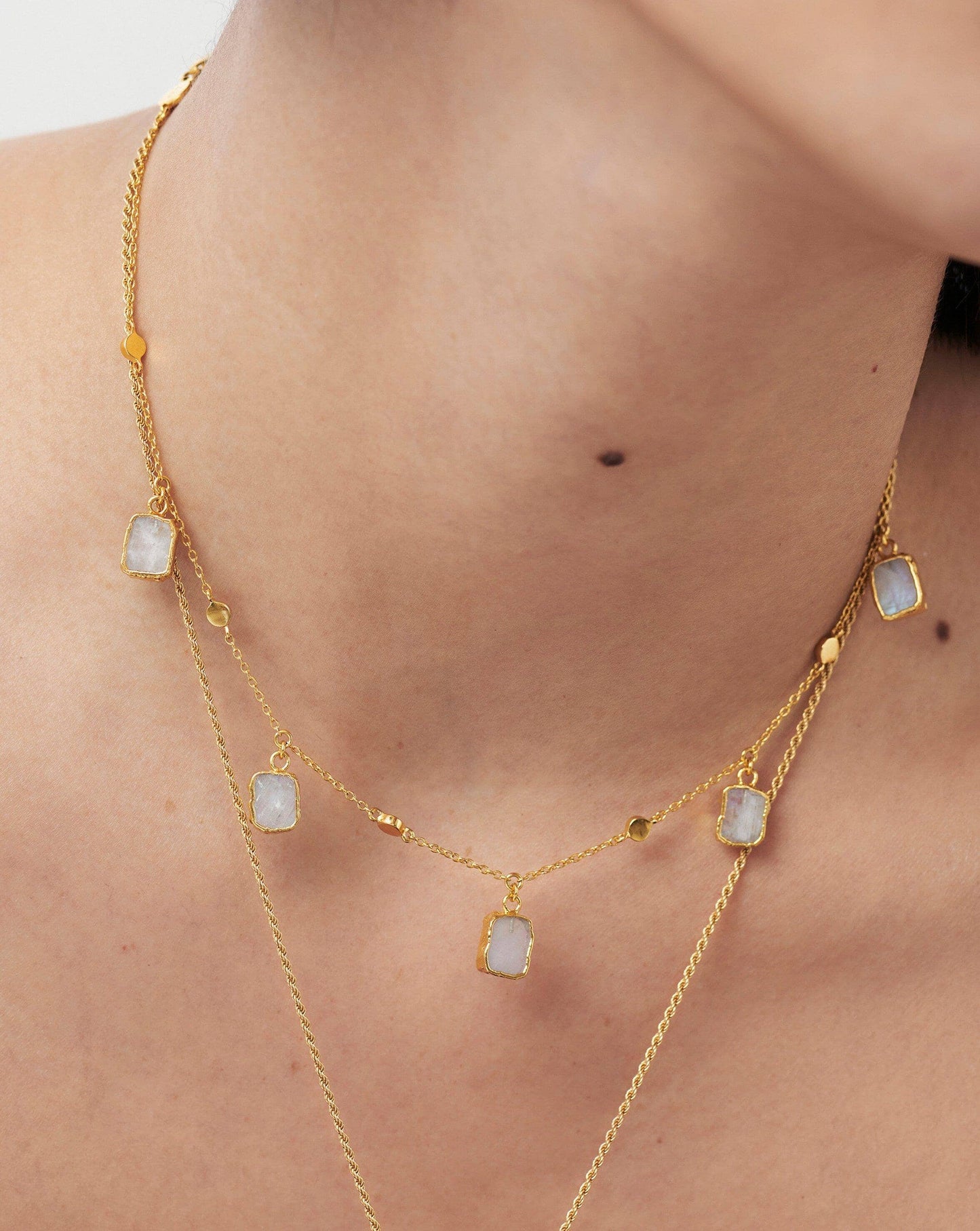 18k Gold Vermeil Rainbow Moonstone Charm Choker