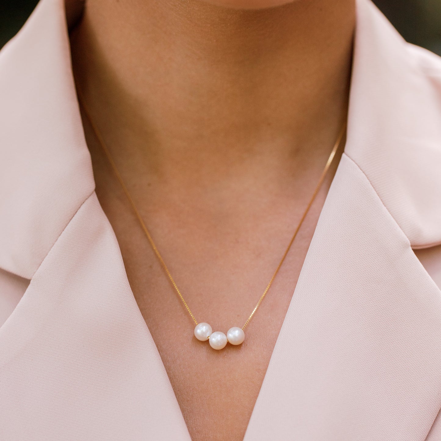 Triple White Pearl Floating Necklace