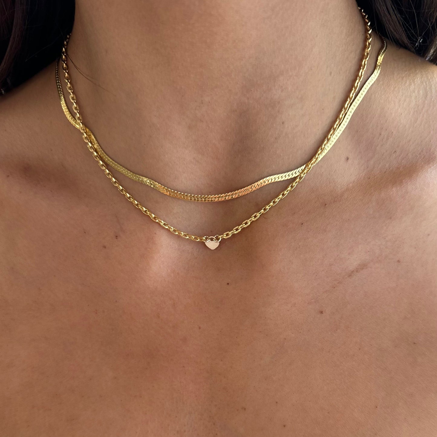 Layering Set of Lovers Choker and Herringbone Necklace