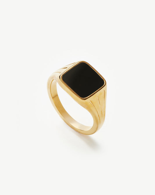 Square Signet Ring in 18k Gold Vermeil and Black Spinel