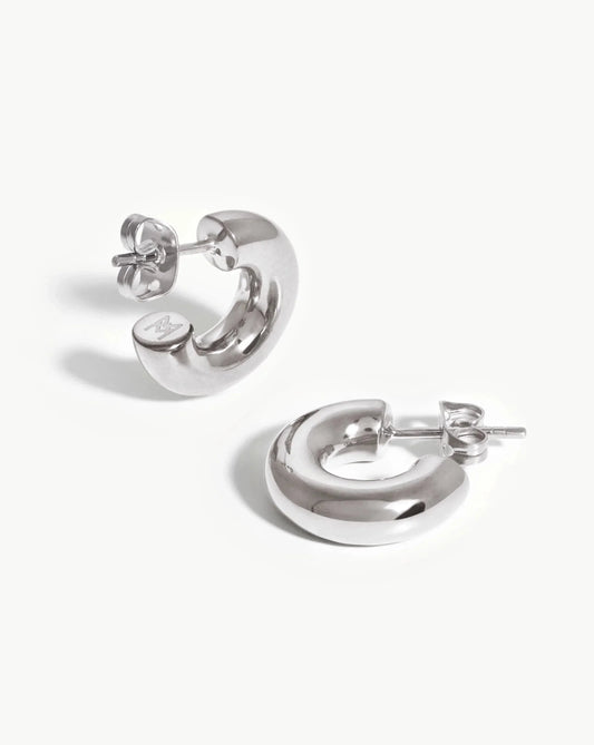 Silver Plated Chubby Tunnel Small Hoop Earrings