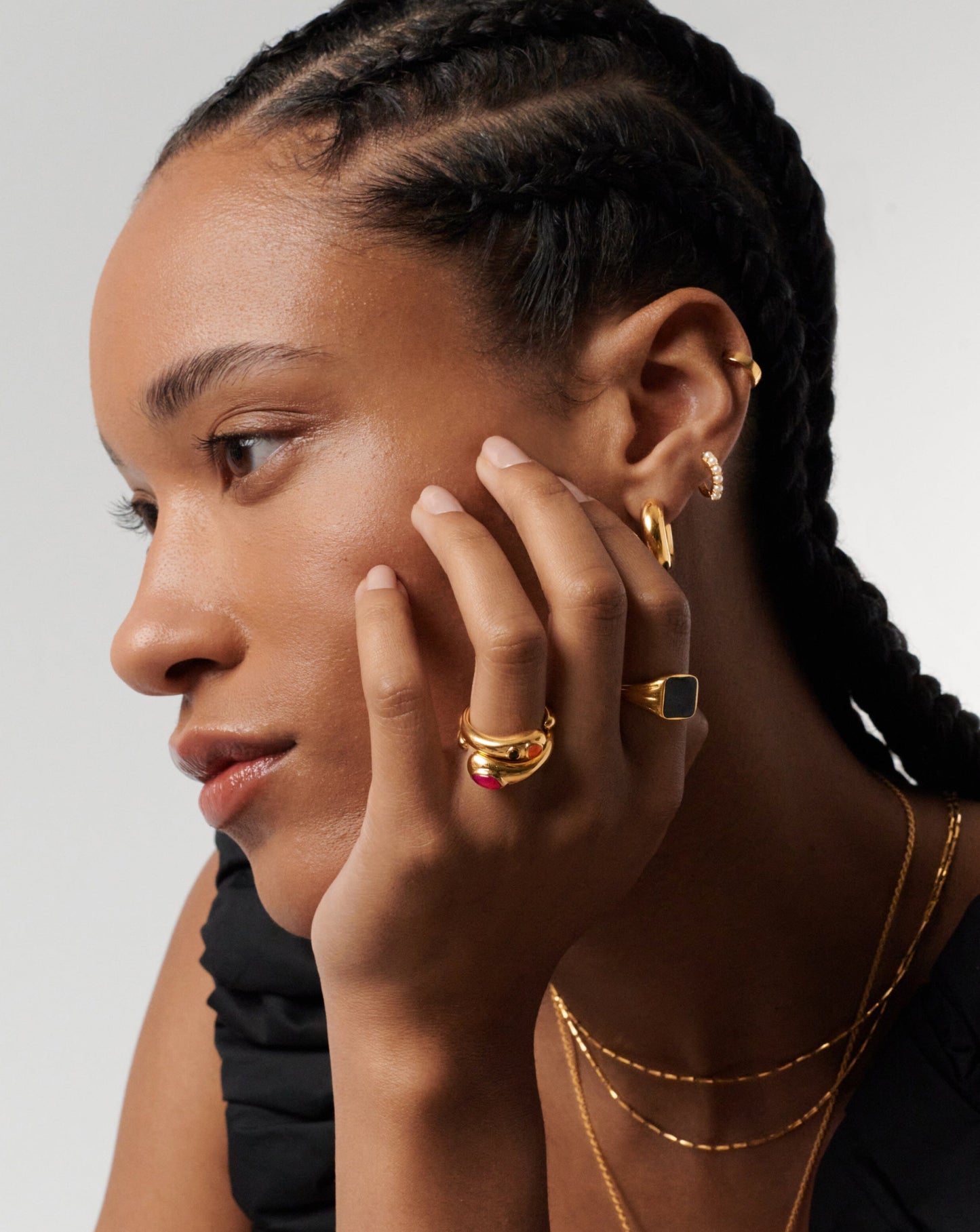 Double Stacking Ring Set in Gold Plated Quartz and Chalcedony