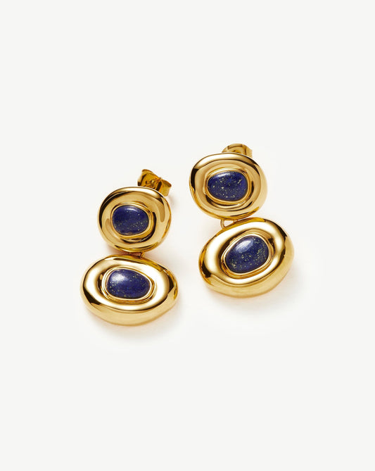 Gold Plated Lapis Gemstone Drop Earrings