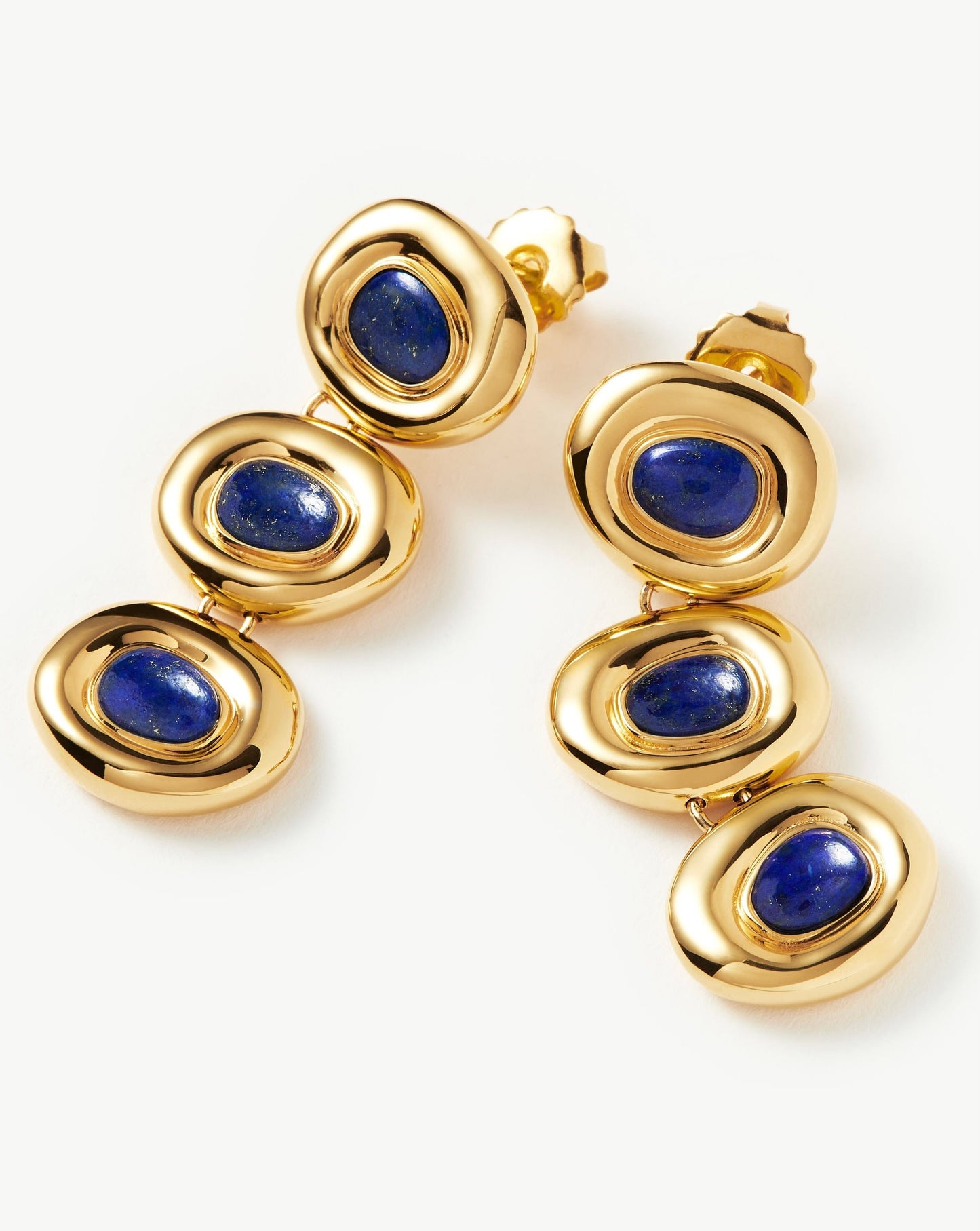 Triple Charm Drop Earrings in Gold Plated Lapis