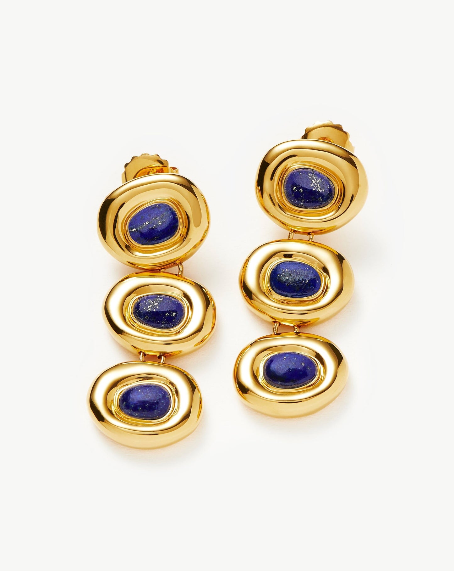 Triple Charm Drop Earrings in Gold Plated Lapis