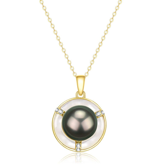 Tahitian Mother of Pearl CZ Necklace 10-11mm