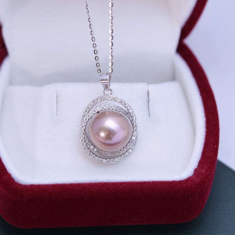 Freshwater Pearl and Rose Pendant Necklace 11-12mm