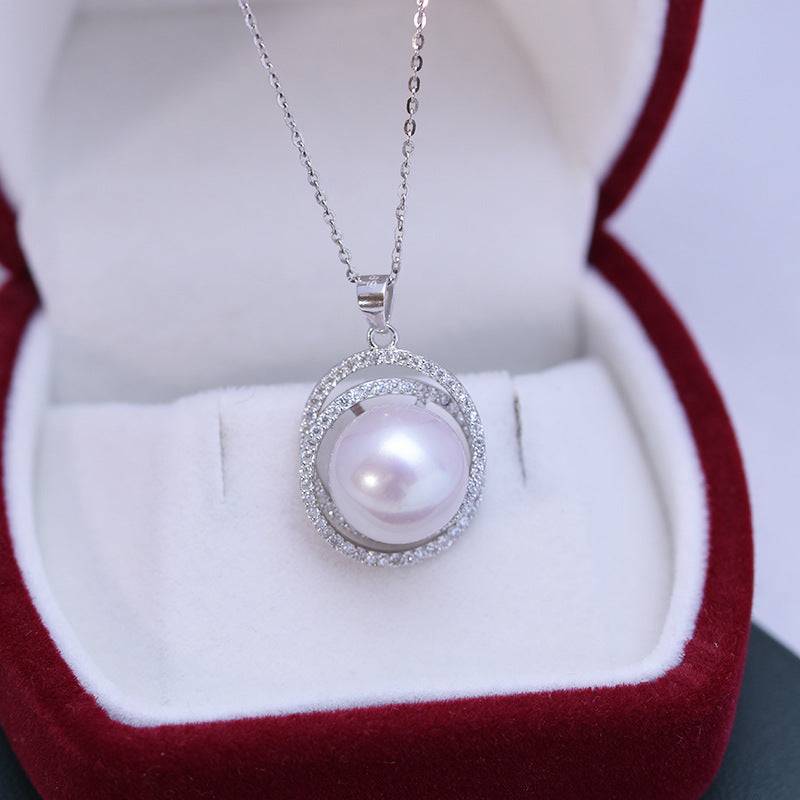 Freshwater Pearl and Rose Pendant Necklace 11-12mm