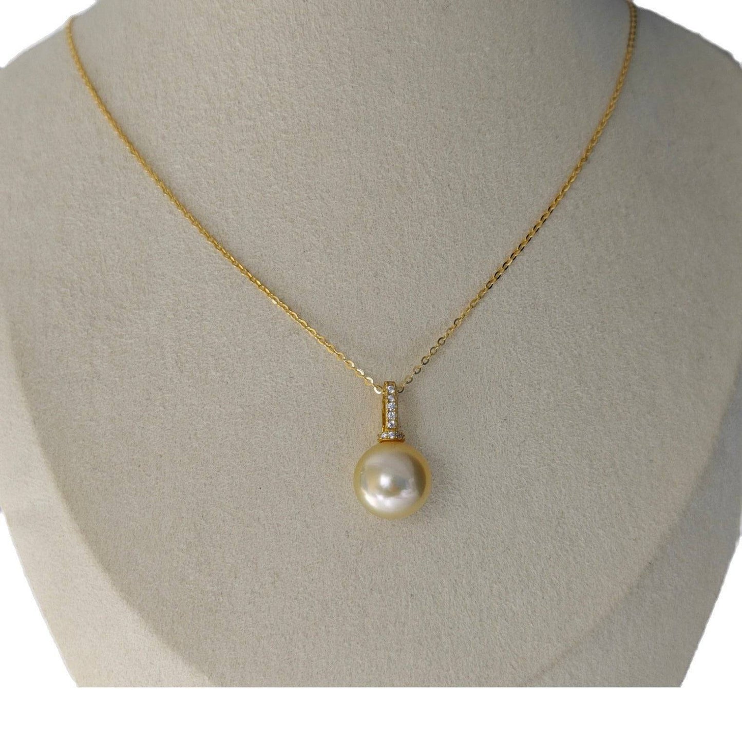 Golden South Sea Pearl Pendant Necklace in Silver