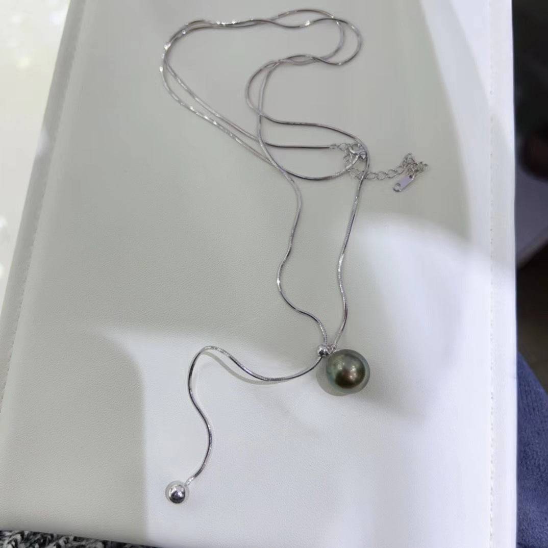 Tahitian Pearl Clavicle Chain Necklace in 11-12mm Size