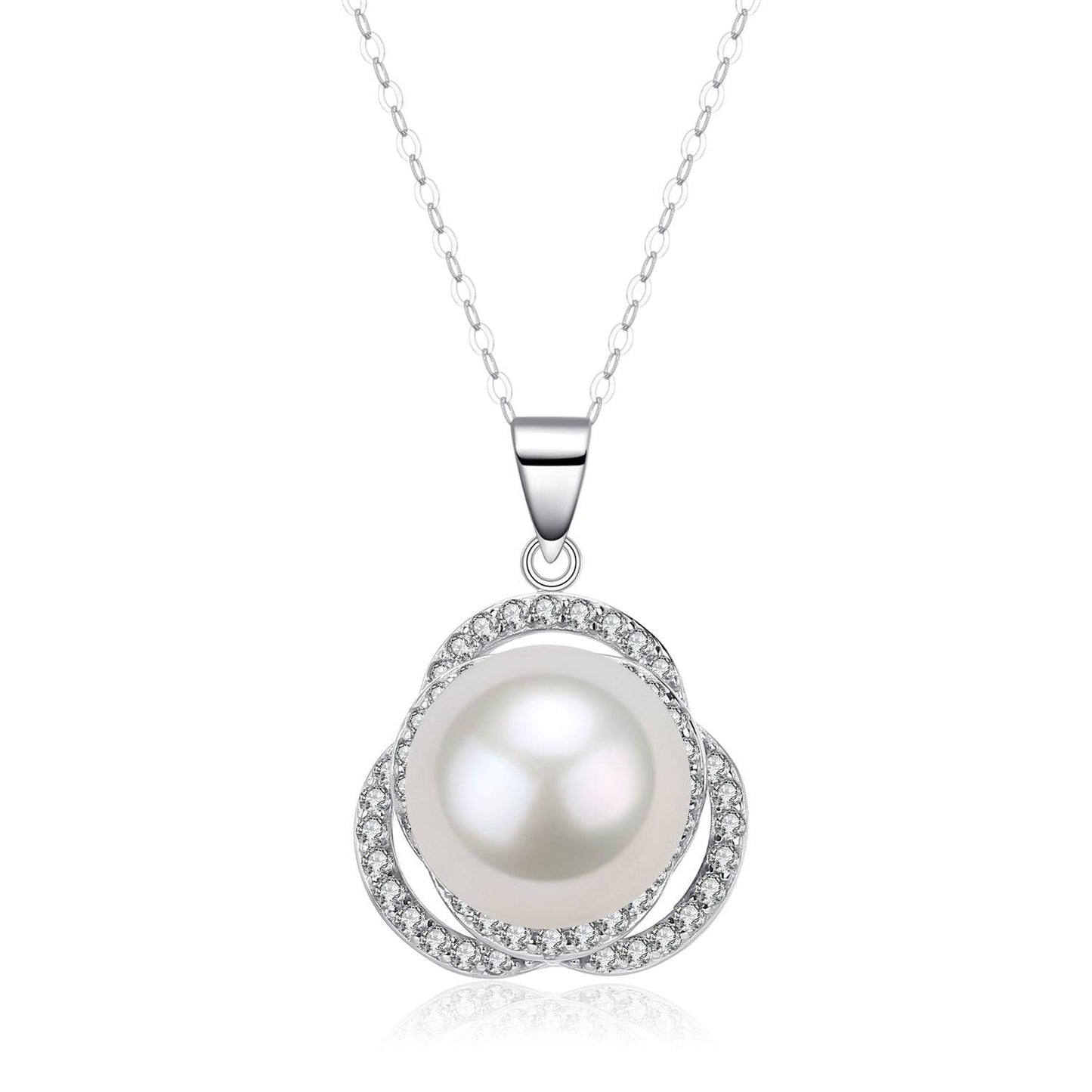 Freshwater Pearl and Rose Pendant Necklace 11-12mm