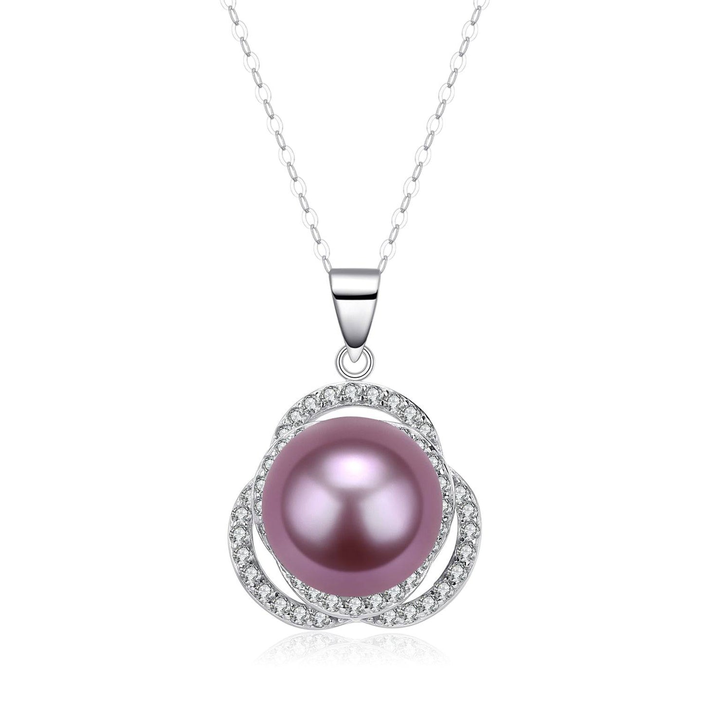 Freshwater Pearl and Rose Pendant Necklace 11-12mm