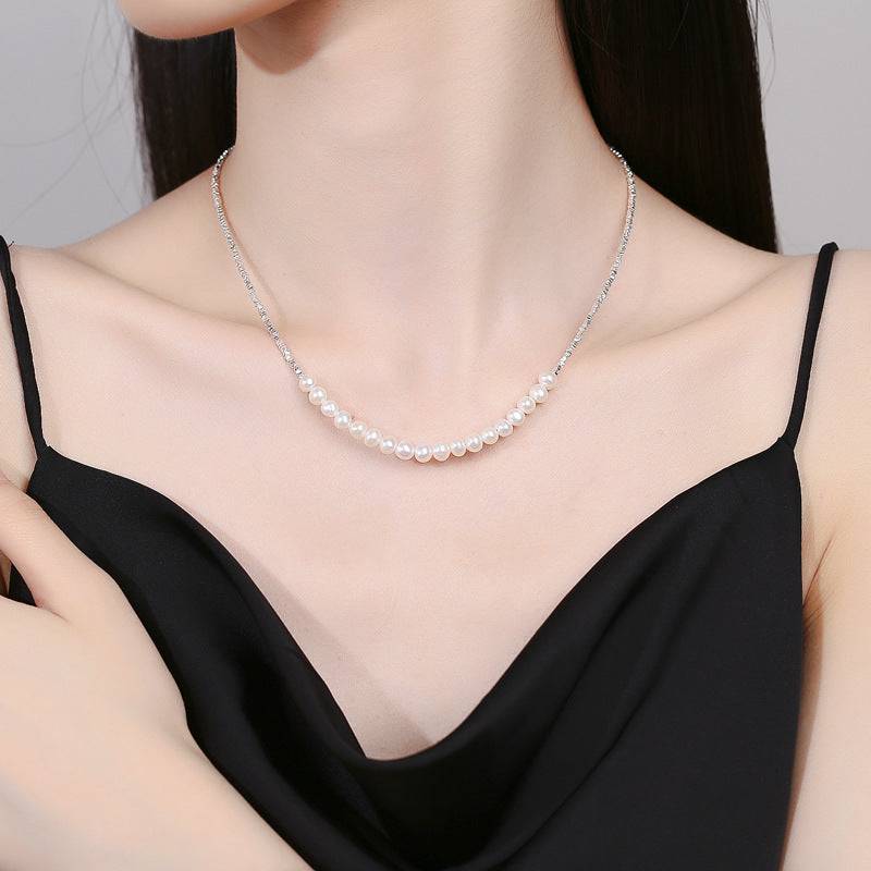 Silver Shards Necklace with Smile Pearl Design