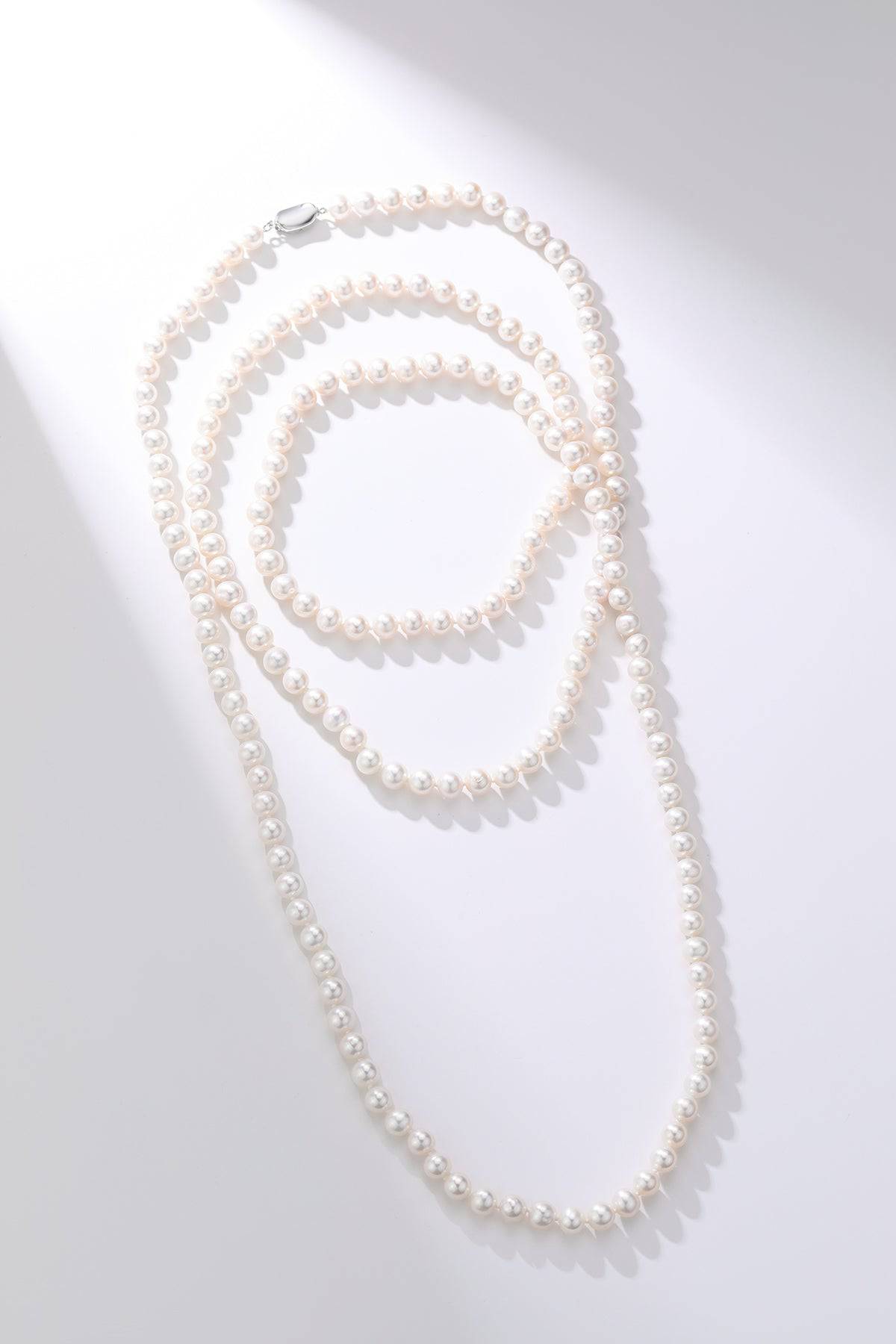 White Freshwater Pearl Rope Strand Necklace 52 Inches