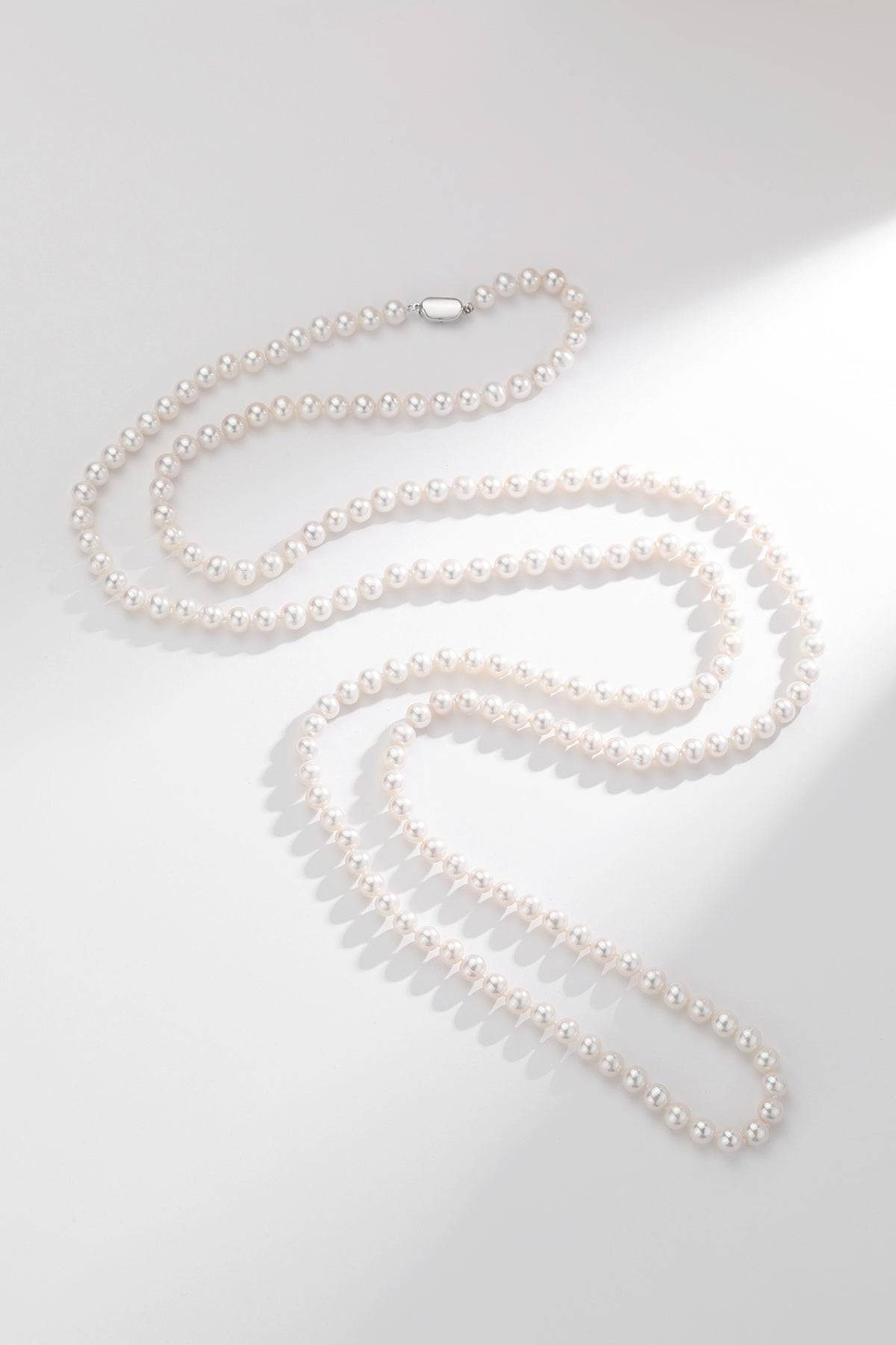 White Freshwater Pearl Rope Strand Necklace 52 Inches