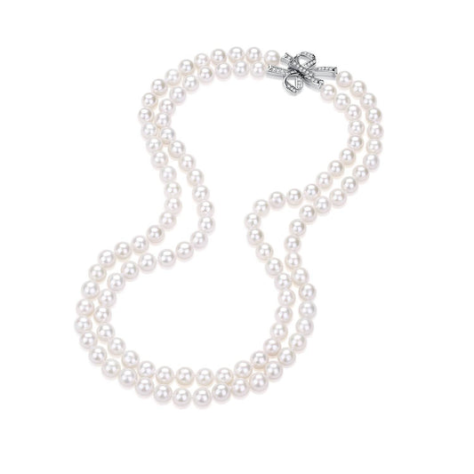 White Freshwater Pearl Butterfly Clasp Necklace and Bracelet