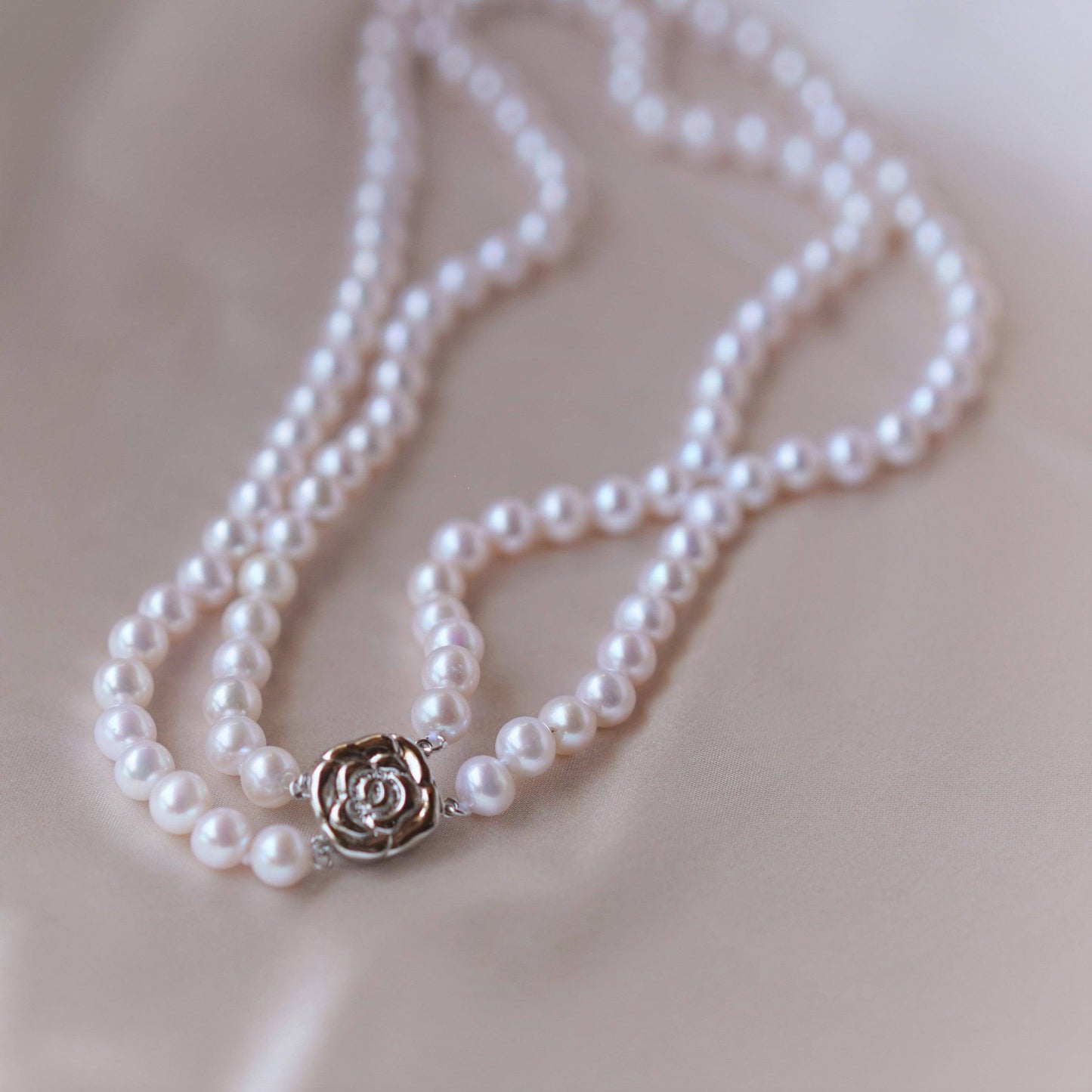 Double Strand White Freshwater Pearl Necklace 7.5-8.0mm