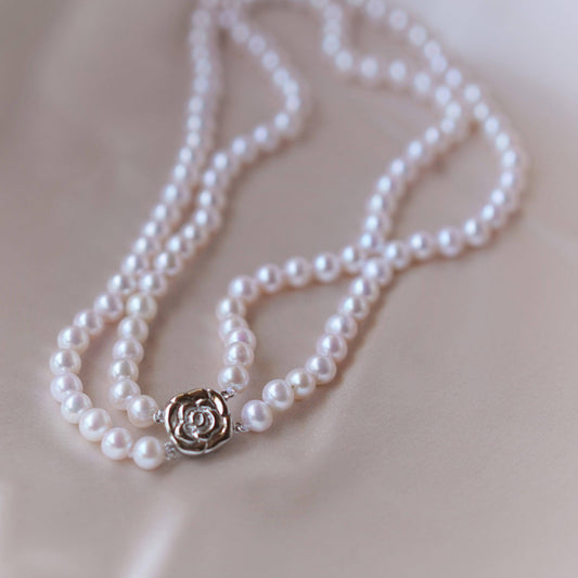 Double Strand White Freshwater Pearl Necklace 7.5-8.0mm