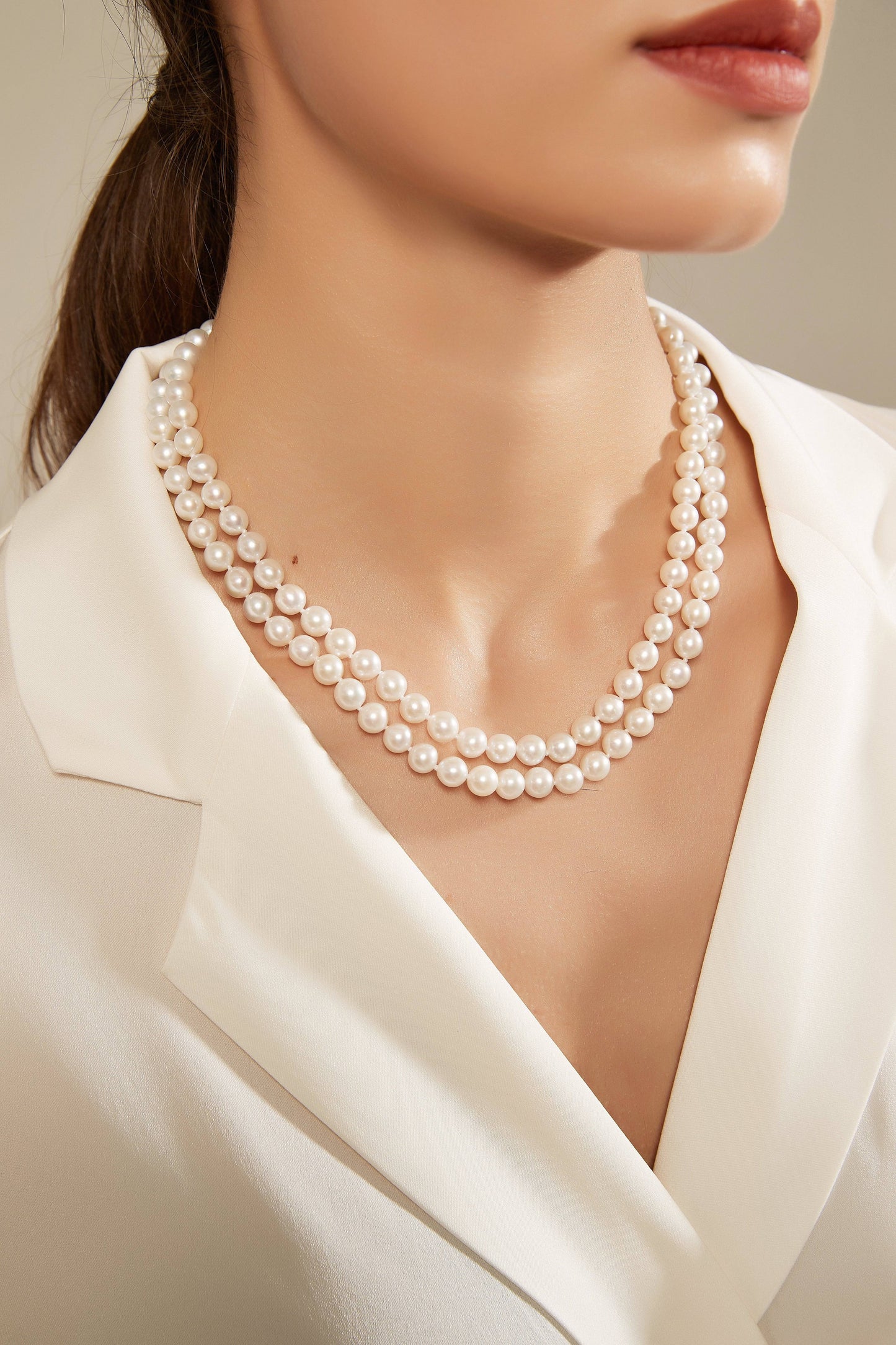 Double Strand White Freshwater Pearl Necklace 7.5-8.0mm