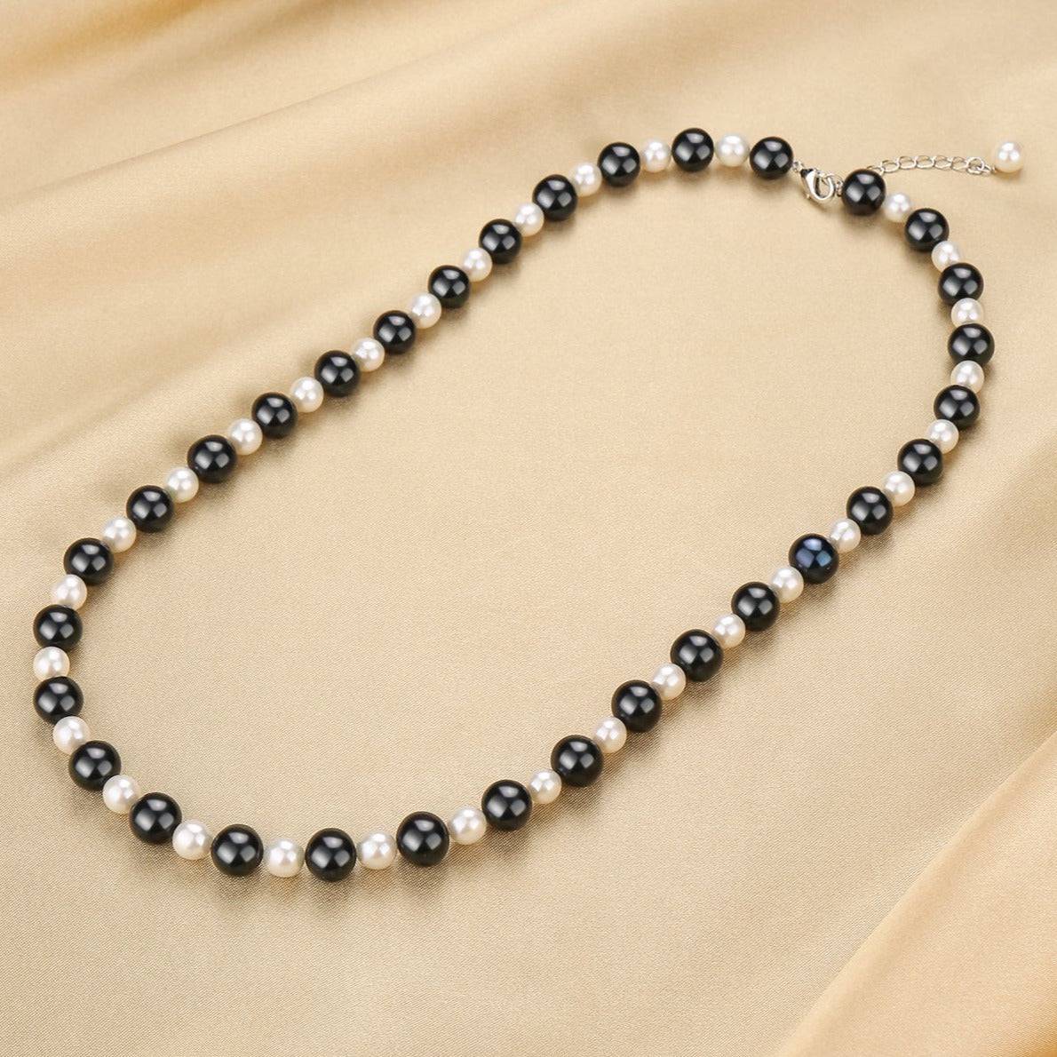 Stylish Black and White Pearl Beaded Necklace