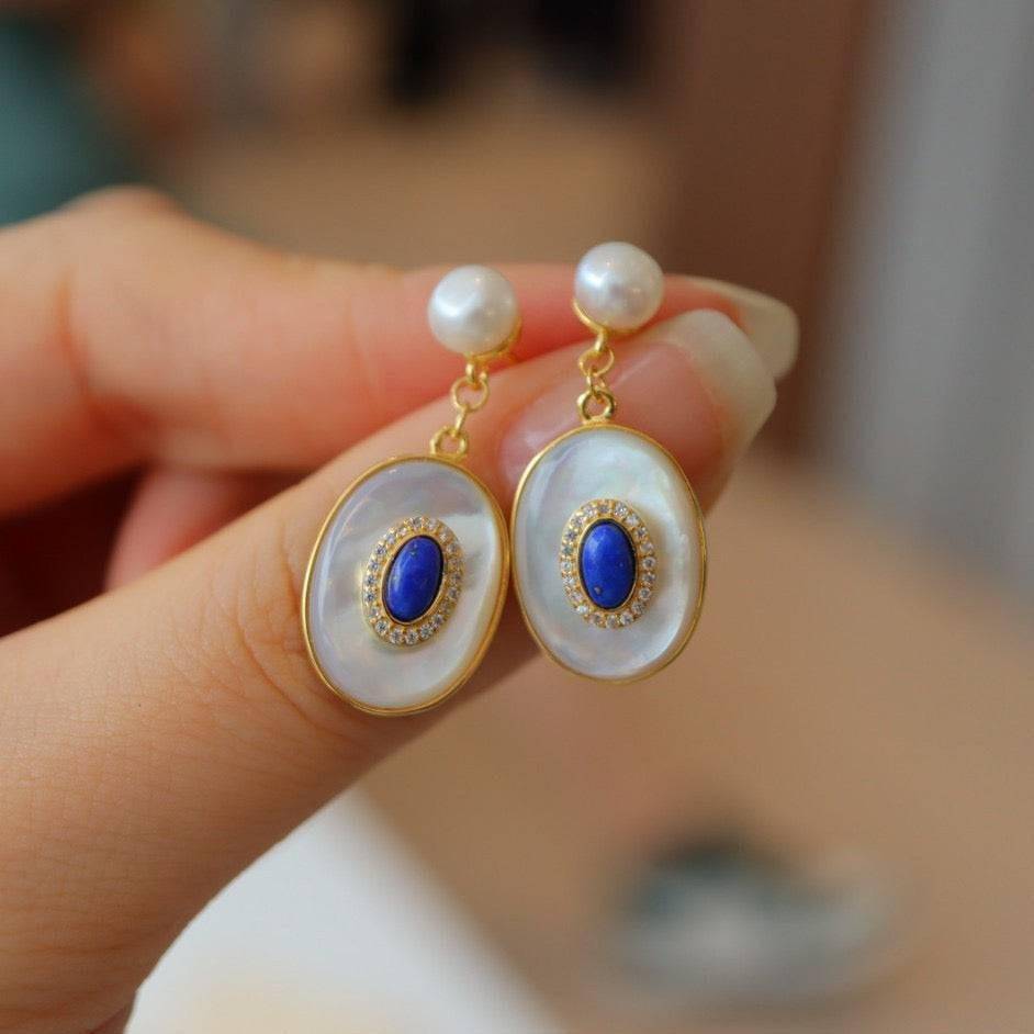 Blue Lapis Lazuli and Mother of Pearl Earrings