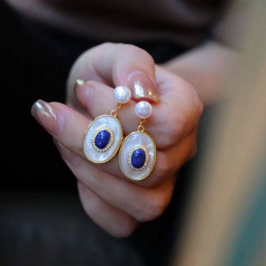 Blue Lapis Lazuli and Mother of Pearl Earrings