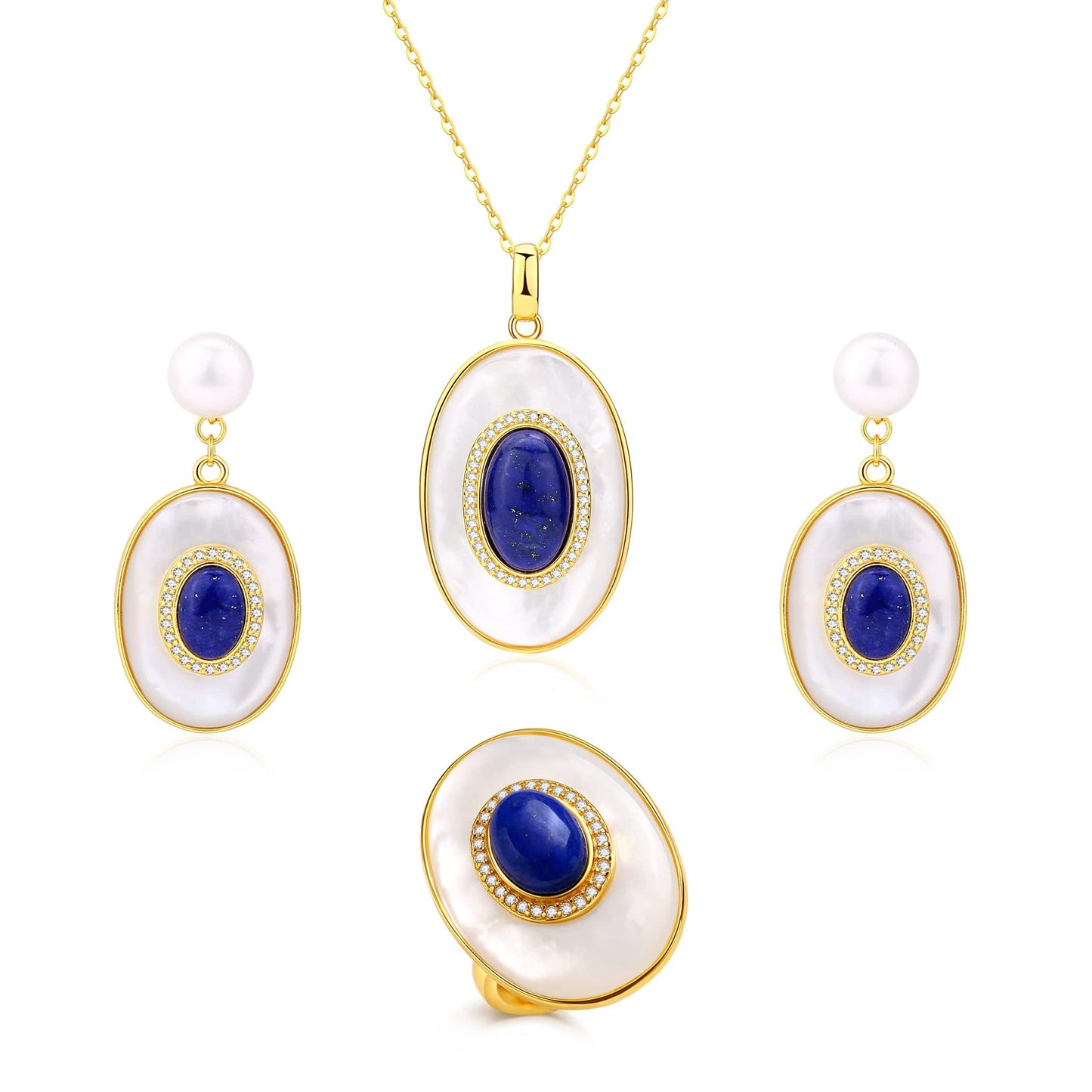 Lapis Lazuli and Mother of Pearl Pendant Necklace Set