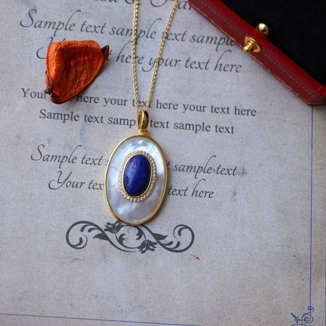 Lapis Lazuli and Mother of Pearl Pendant Necklace Set