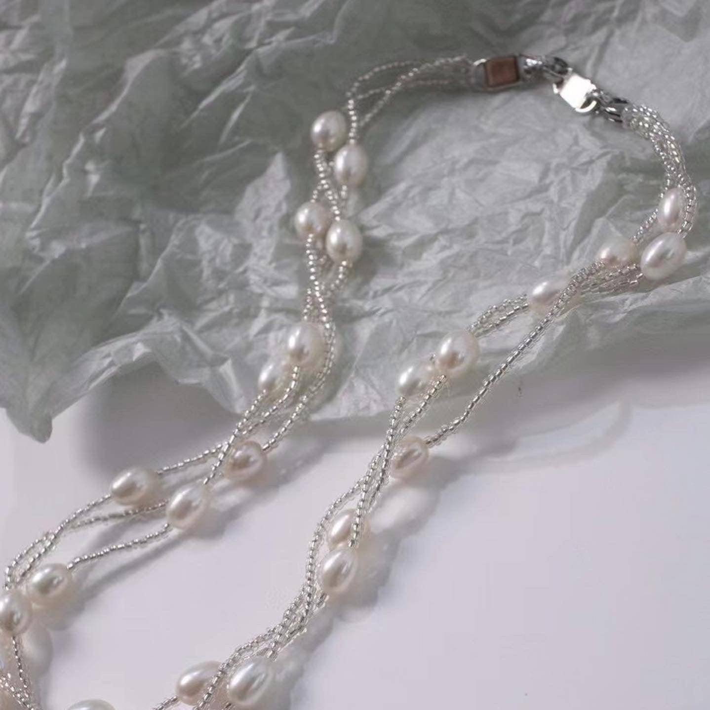 Triple Layered Baroque Pearl Necklace and Bracelet