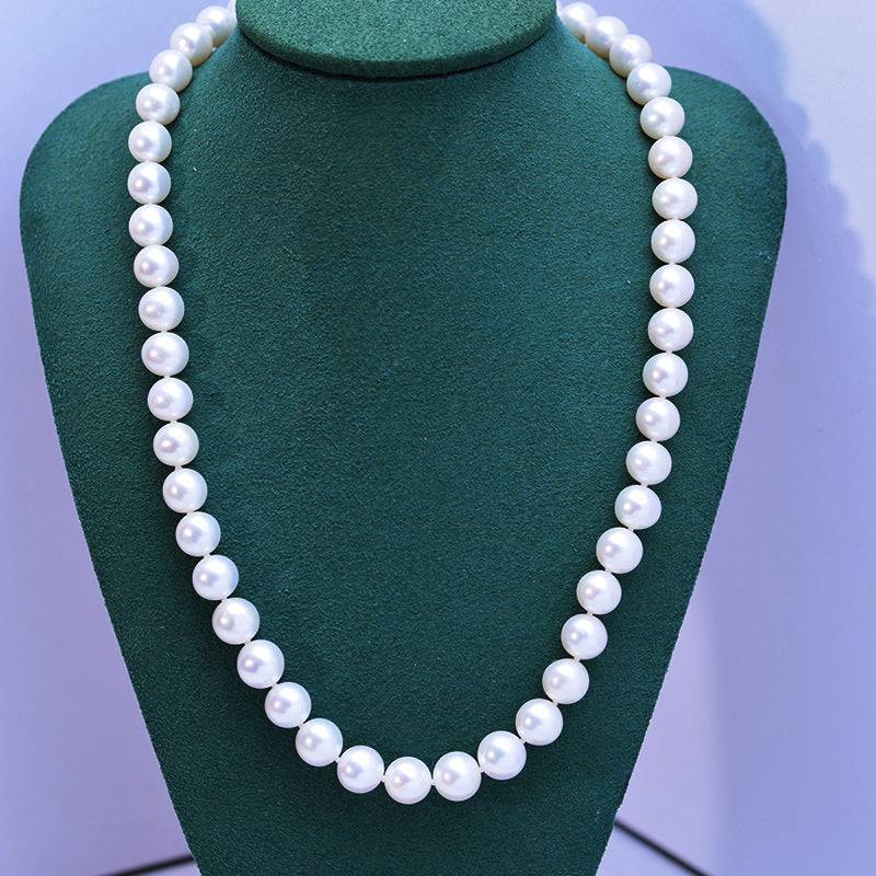 Classic White Round Freshwater Pearl Necklace with Silver Clasp