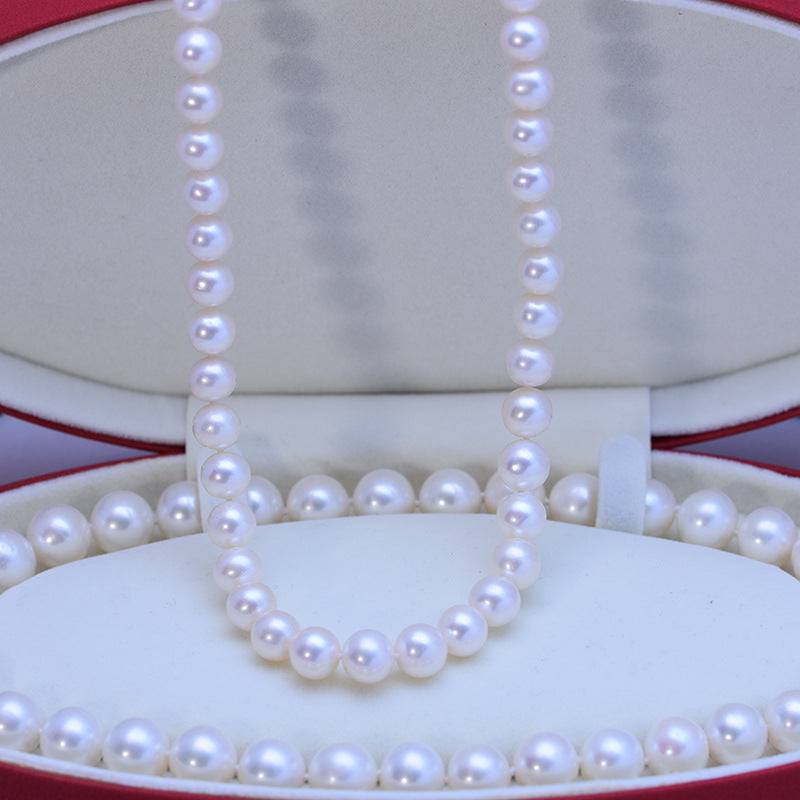 Classic White Round Freshwater Pearl Necklace with Silver Clasp