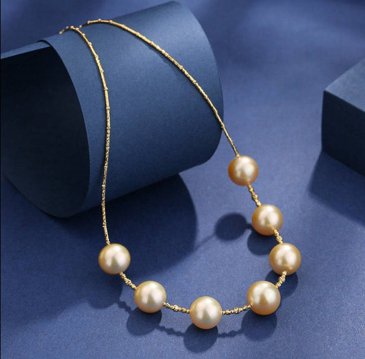 Golden South Sea Pearl Tincup Necklace in 18K Gold