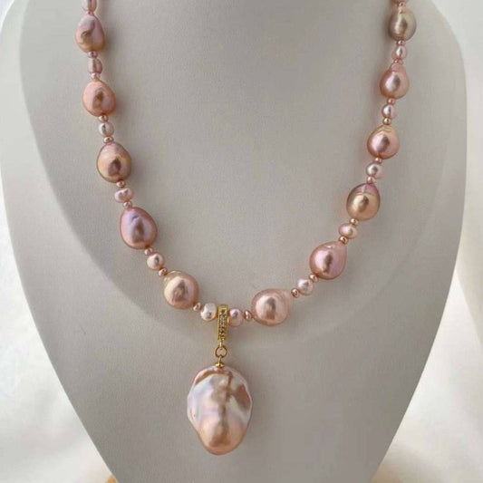 Pink to Purple Baroque Pearl Necklace for Women