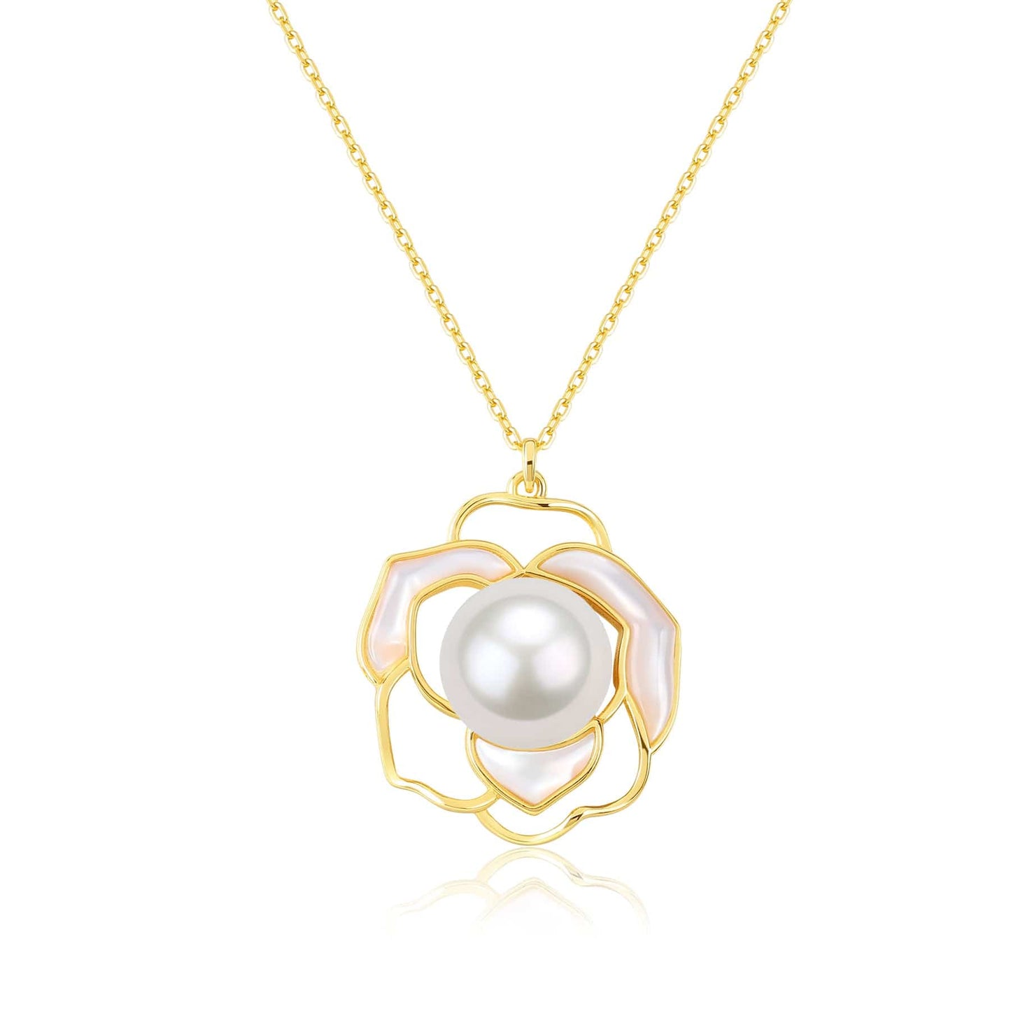 Rose White Mother of Pearl Necklace in Gold Vermeil