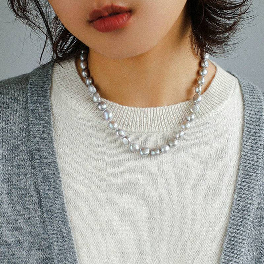 Elegant Grey Freshwater Pearl Baroque Necklace