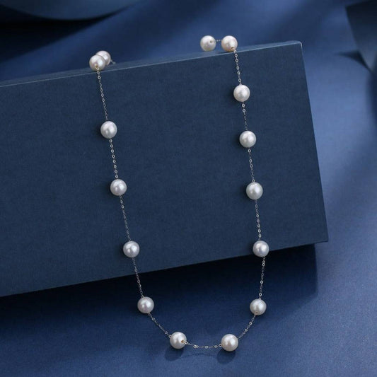 Chinese Akoya Cultured Pearl Tincup Necklace in White