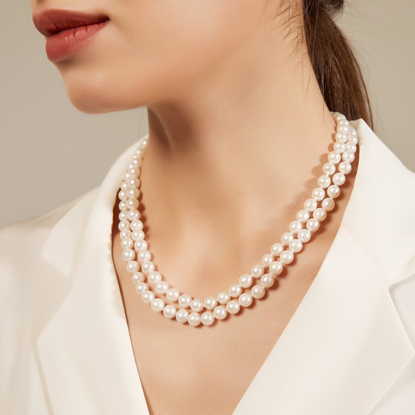 Double Strand White Freshwater Pearl Necklace 1