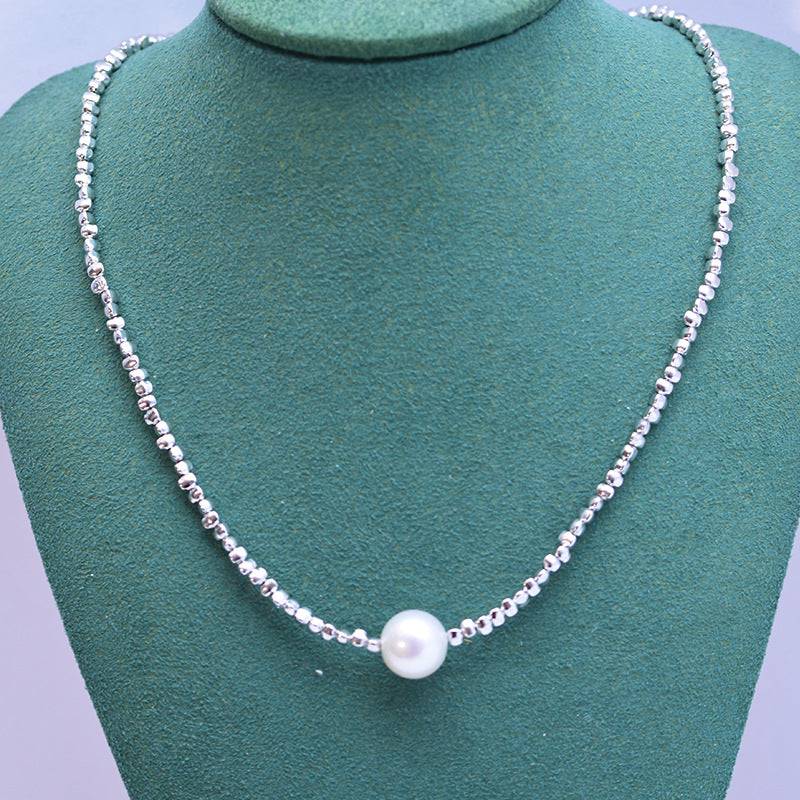 Freshwater Pearl and Silver Shards Pendant Necklace