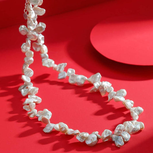 White Keshi Pearl Petal Design Necklace